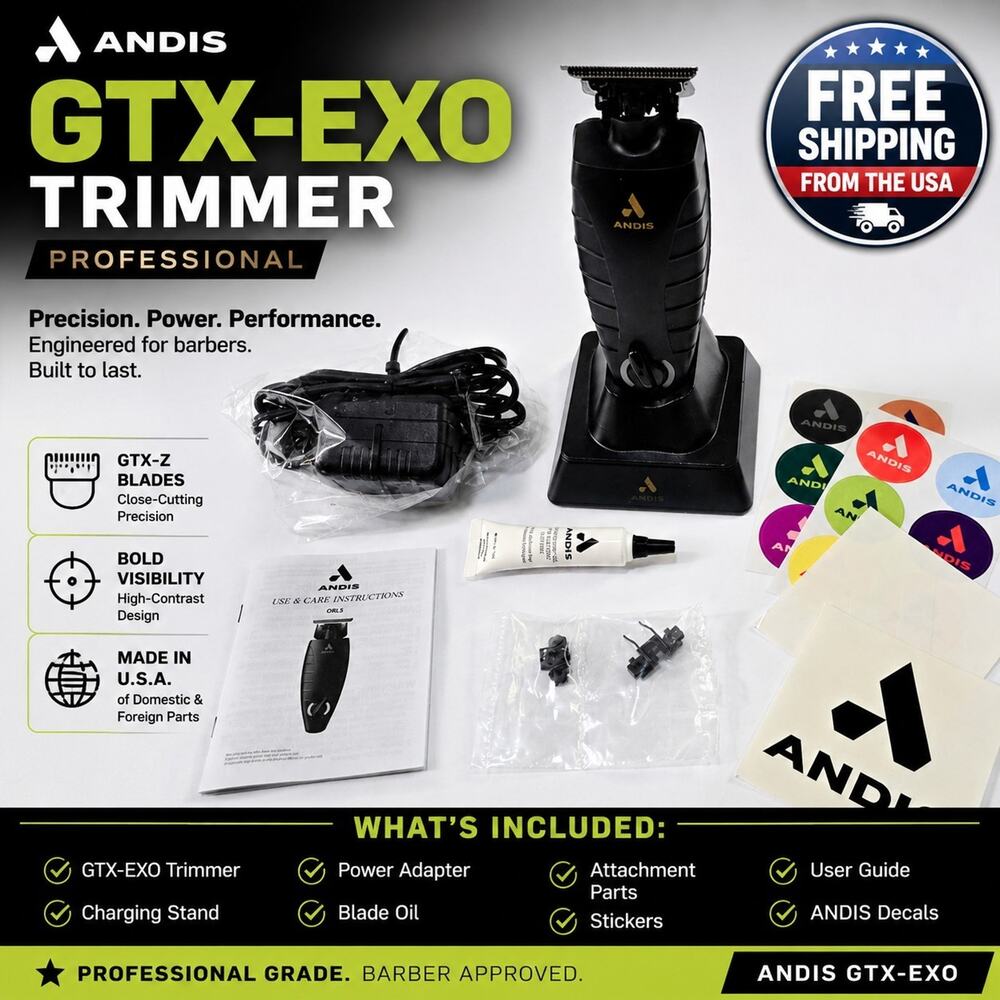 Andis GTX-EXO Cordless Trimmer T-Blade Battery Powered Gray Black Unisex